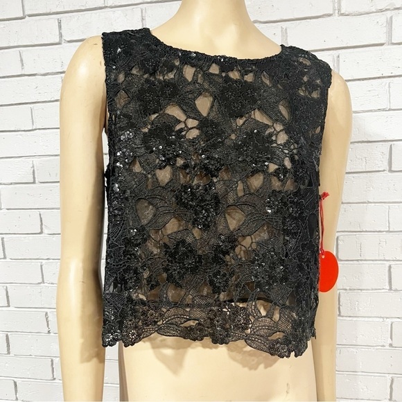 Eva Franco Sheer Embroidered Sequin Tank Top - Picture 1 of 15
